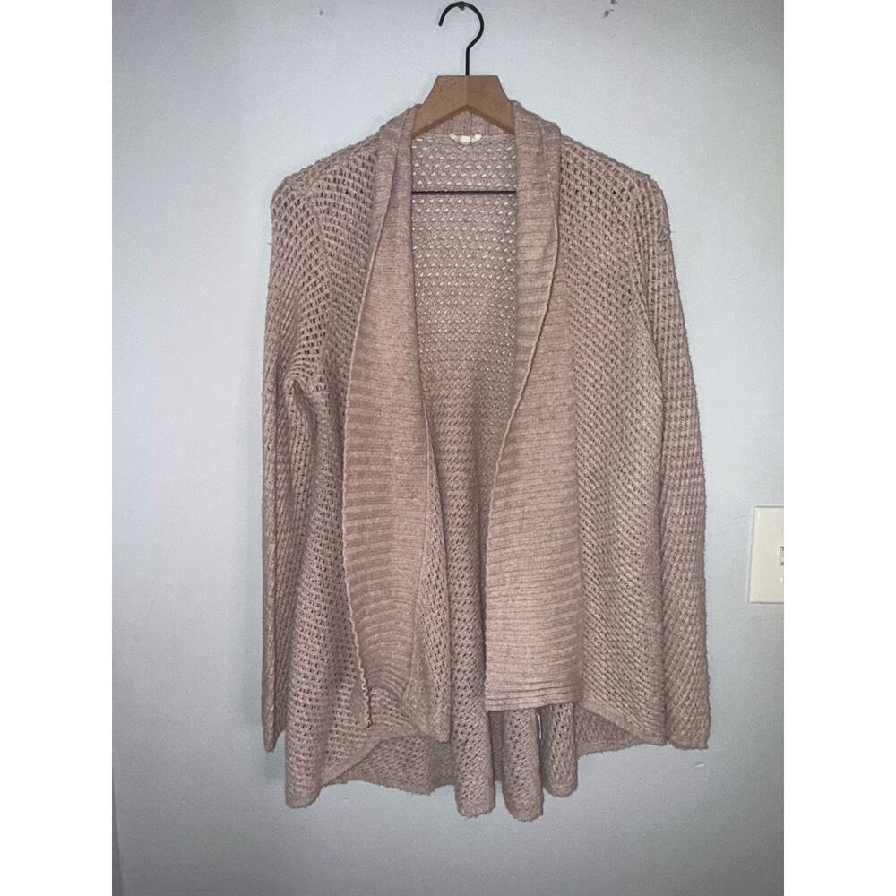 Eileen Fisher Open Weave Shawl Collar Cardigan Oatmeal Large